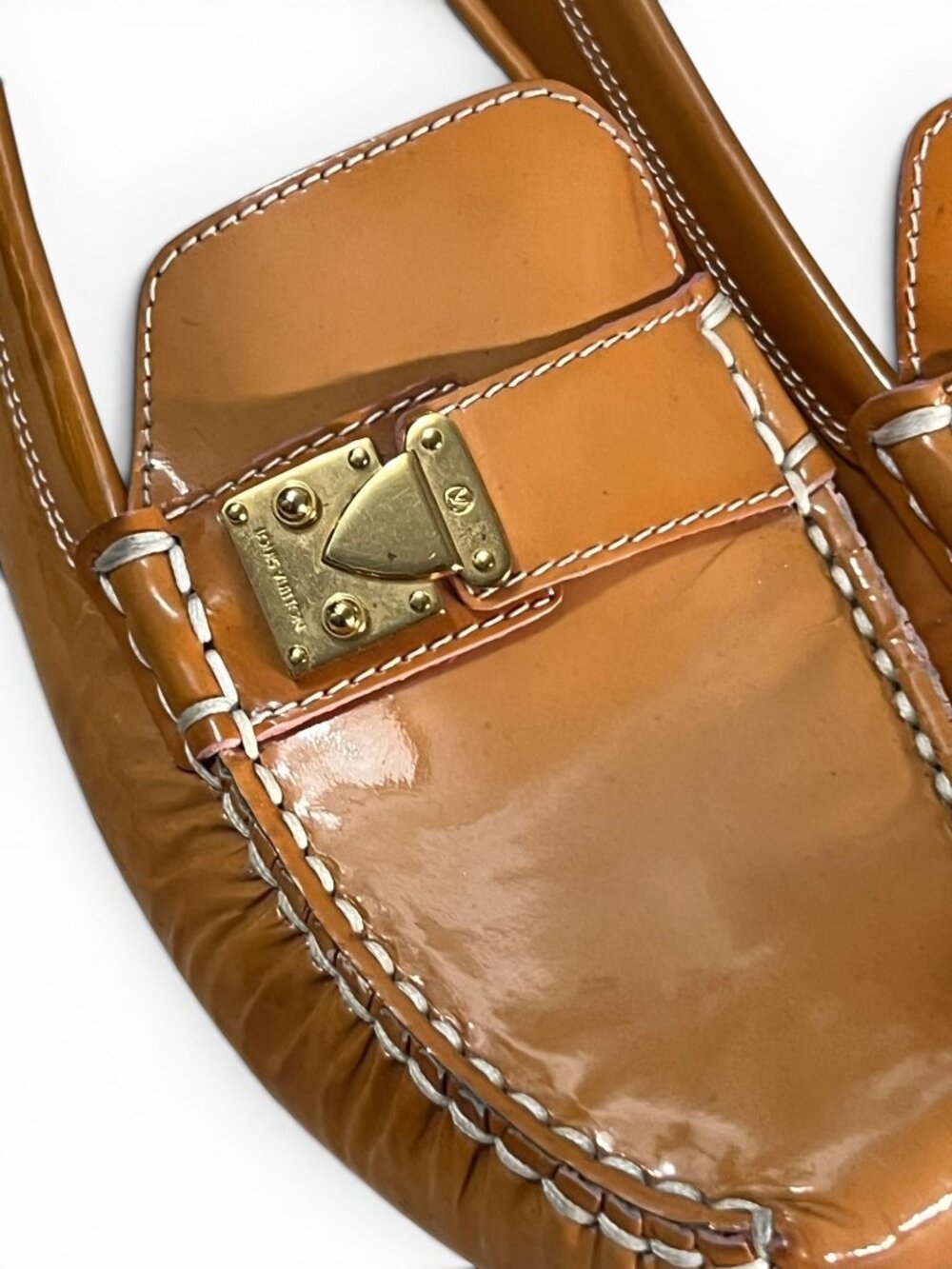 Louis Vuitton Lombok Patent Leather Tan Loafers Gold-Tone Hardware Size 36 1/2 - Picture 6 of 8
